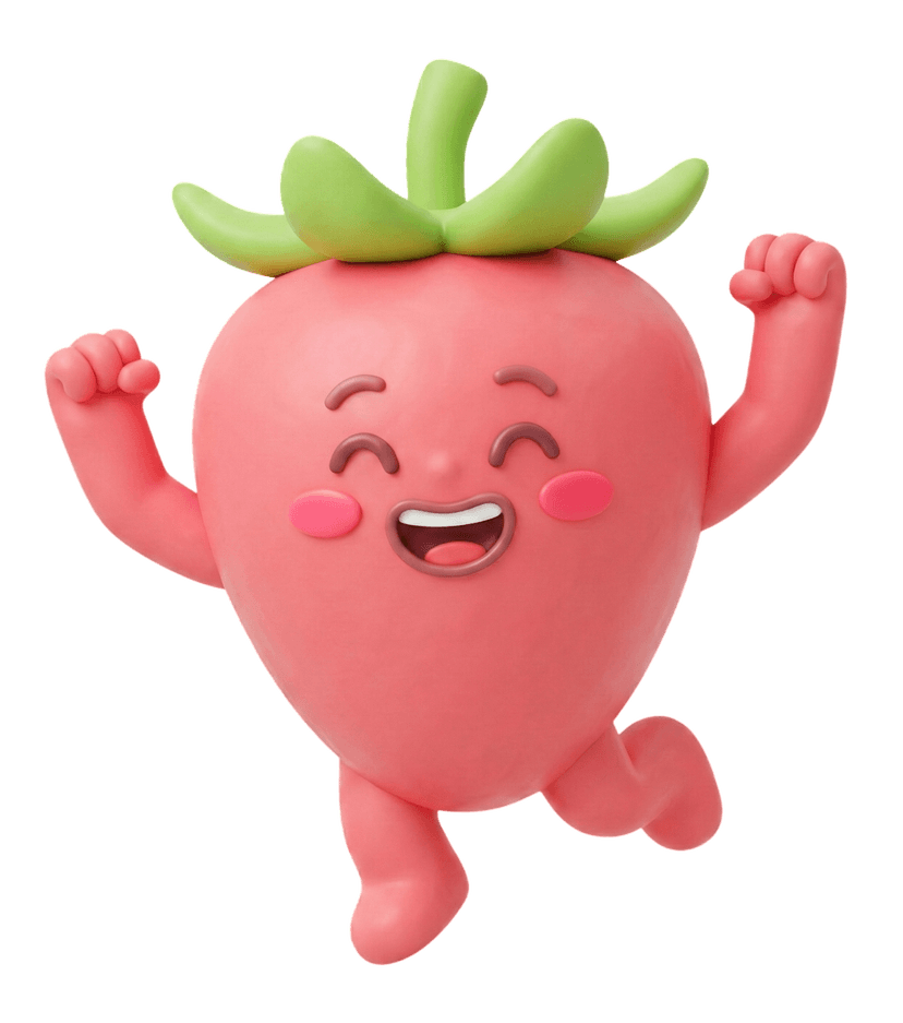 Strawberry Mascot celebrating sugar detox