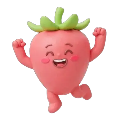 The Berry Pure strawberry mascot, cheering